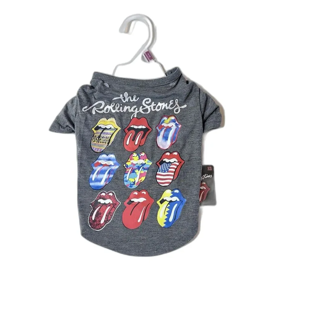 The Rolling Stones Pet T-Shirt Tee Grey Short Sleeve Small Dogs Size XS NWT